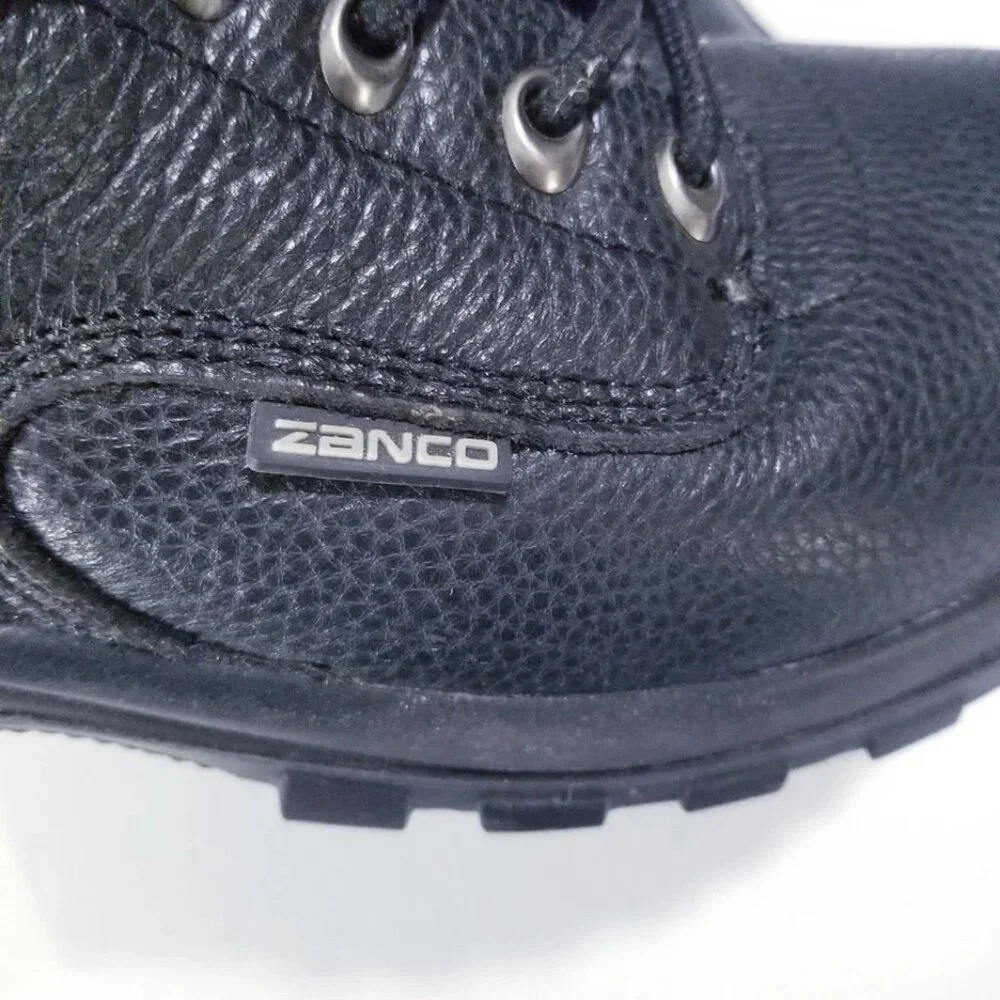 Zanco Black Pebbled Genuine Leather Lace Up Steel Toe Boots Men Size 9.5